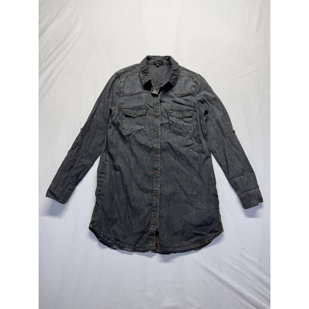 Timing‎ Western Shirt Dress Womens Small Gray Denim Roll Tab Sleeve Button Front